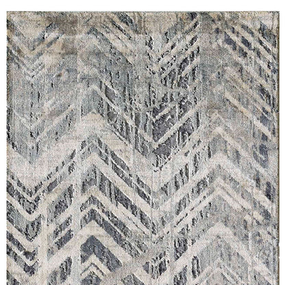 8' Grey Machine Woven Distressed Chevron Indoor Runner Rug