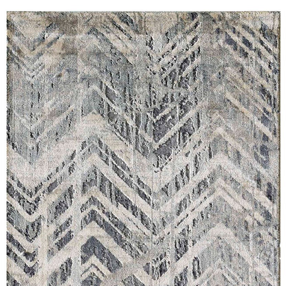 9' X 13' Dark Gray And Ivory Chevron Area Rug