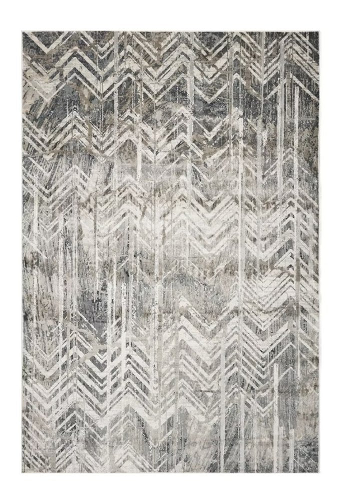 9' X 13' Dark Gray And Ivory Chevron Area Rug