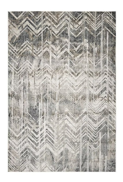 9' X 13' Dark Gray And Ivory Chevron Area Rug
