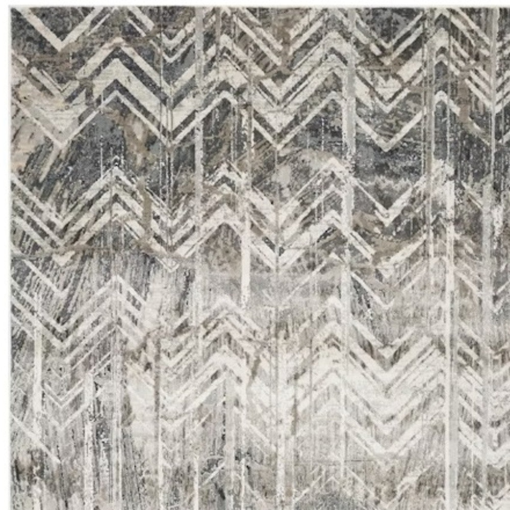 8' Grey Machine Woven Distressed Chevron Indoor Runner Rug