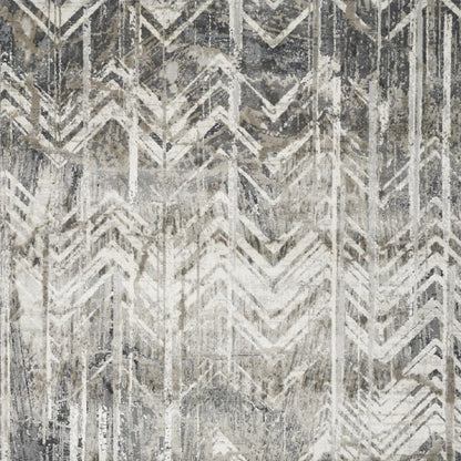 9' X 13' Dark Gray And Ivory Chevron Area Rug