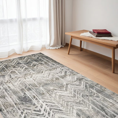 8' Grey Machine Woven Distressed Chevron Indoor Runner Rug