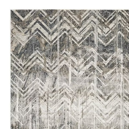 8' Grey Machine Woven Distressed Chevron Indoor Runner Rug