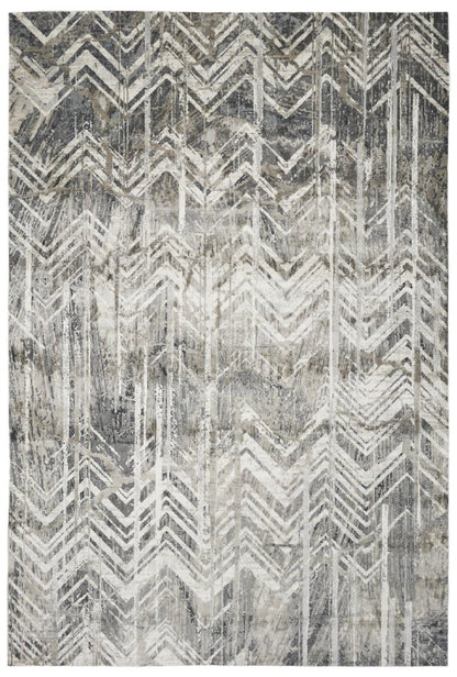 9' X 13' Dark Gray And Ivory Chevron Area Rug