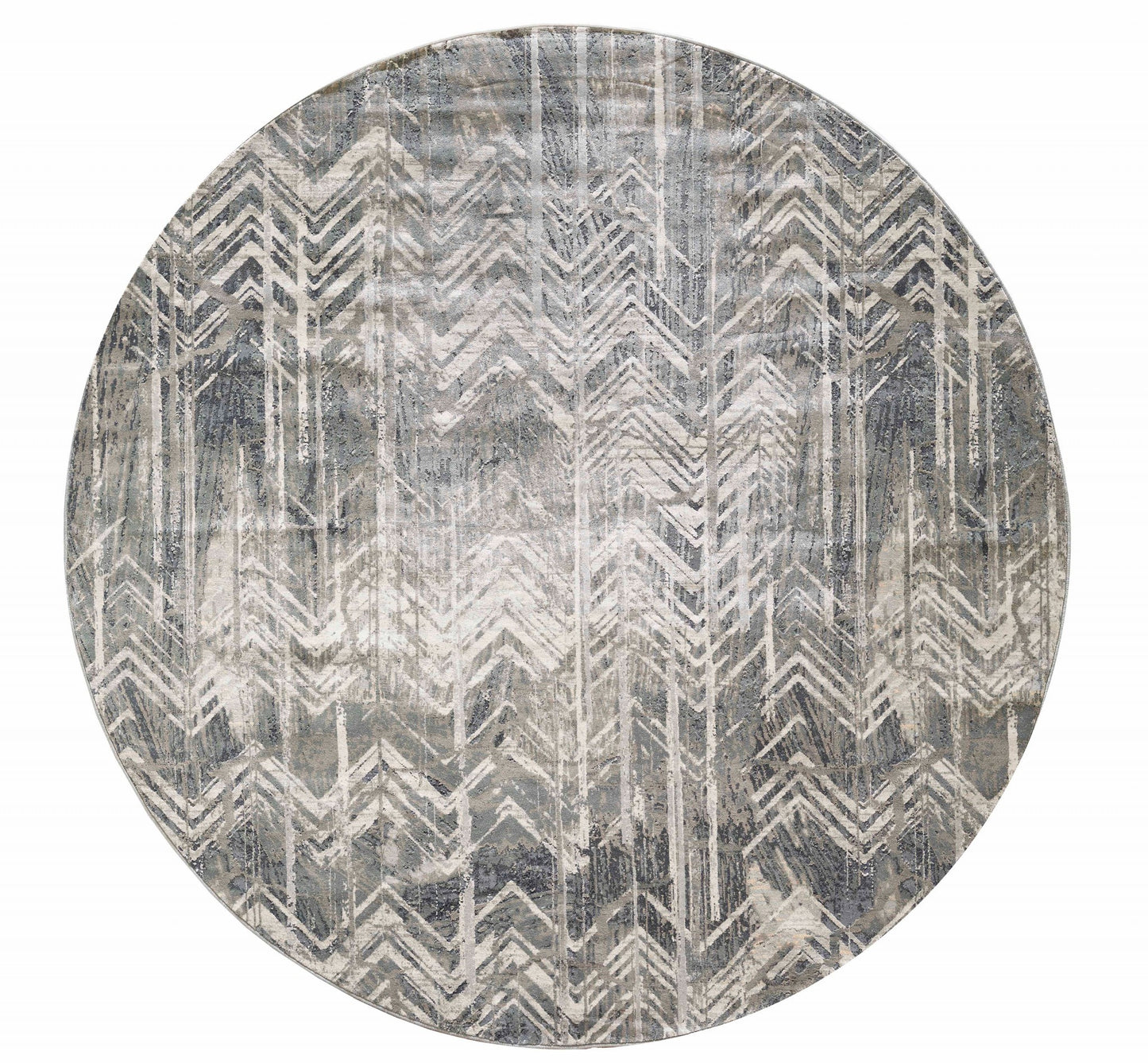 8' Grey Machine Woven Distressed Chevron Indoor Runner Rug