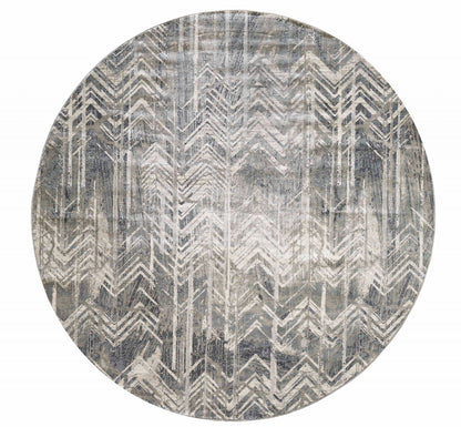 8' Grey Machine Woven Distressed Chevron Indoor Runner Rug