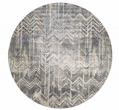 9' X 13' Dark Gray And Ivory Chevron Area Rug