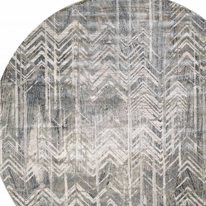 9' X 13' Dark Gray And Ivory Chevron Area Rug
