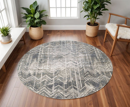 9' X 13' Dark Gray And Ivory Chevron Area Rug