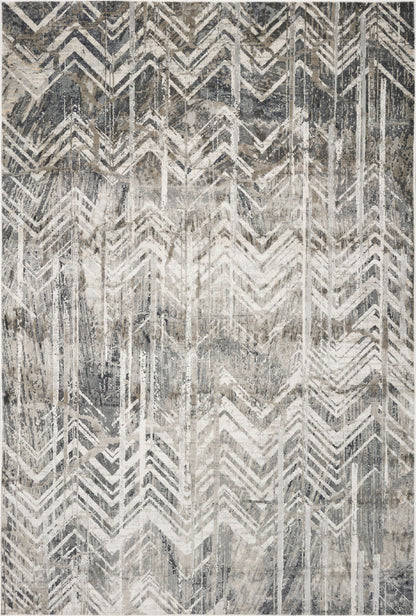 9' X 13' Dark Gray And Ivory Chevron Area Rug