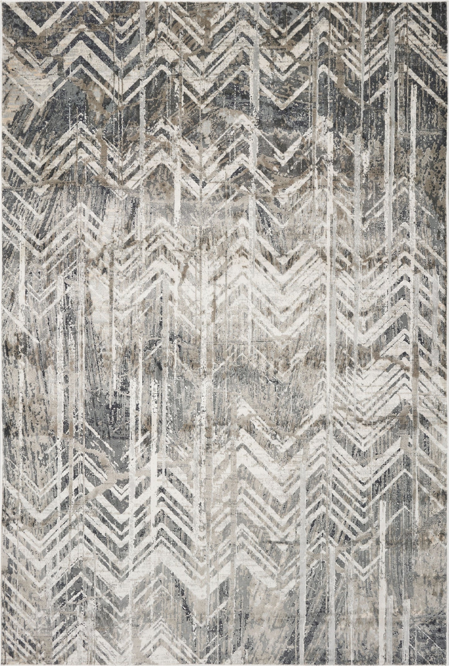 9' X 13' Dark Gray And Ivory Chevron Area Rug