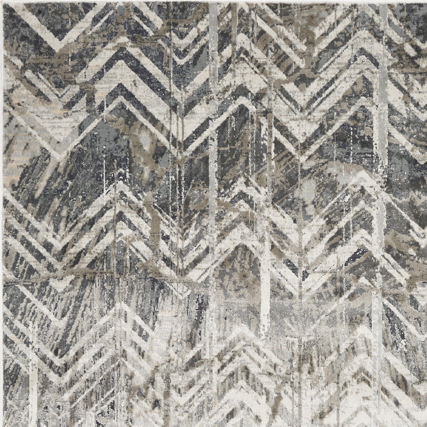 8' Grey Machine Woven Distressed Chevron Indoor Runner Rug