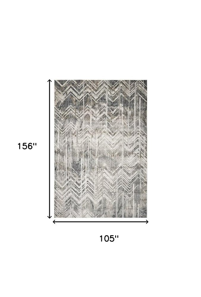 9' X 13' Dark Gray And Ivory Chevron Area Rug