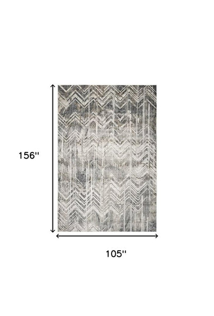 9' X 13' Dark Gray And Ivory Chevron Area Rug