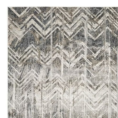 8' Grey Machine Woven Distressed Chevron Indoor Runner Rug