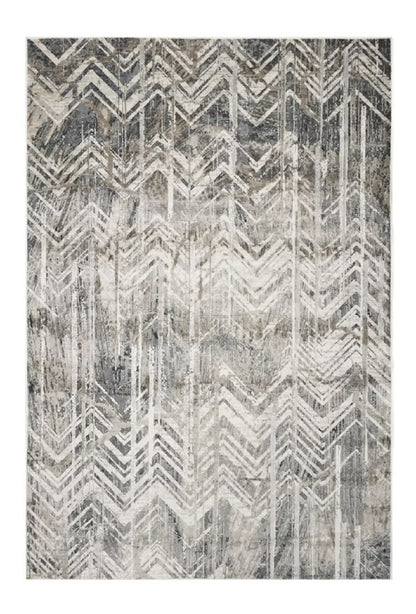 9' X 13' Dark Gray And Ivory Chevron Area Rug
