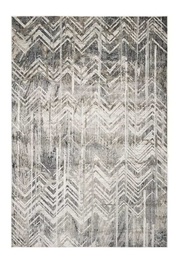9' X 13' Dark Gray And Ivory Chevron Area Rug