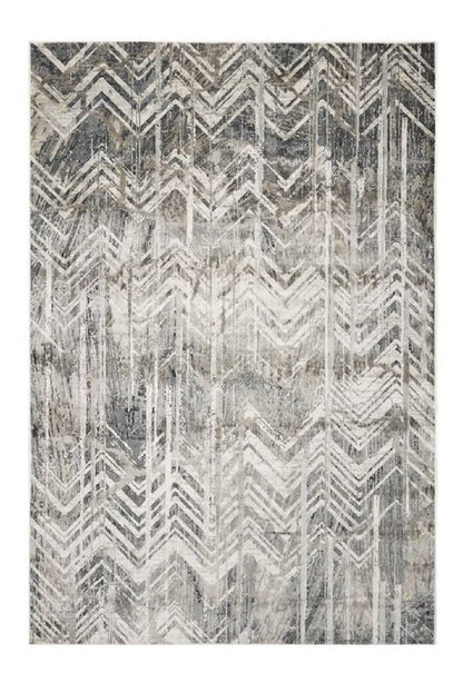 9' X 13' Dark Gray And Ivory Chevron Area Rug