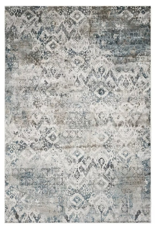 3' X 5' Ivory Gray And Teal Medallion Area Rug