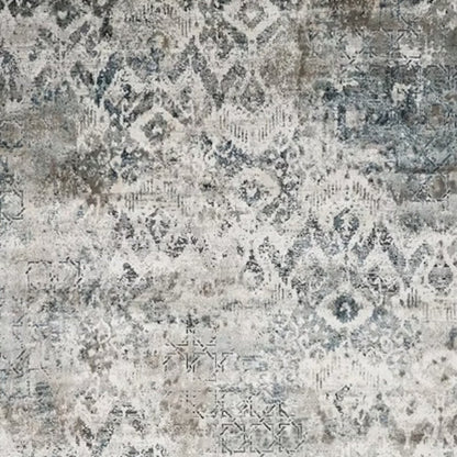 3' X 5' Ivory Gray And Teal Medallion Area Rug