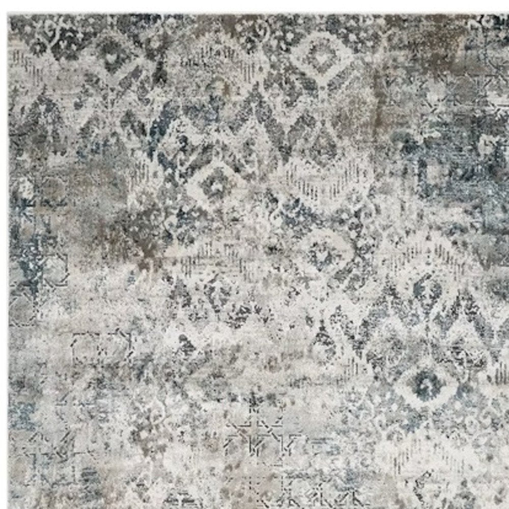 3' X 5' Ivory Gray And Teal Medallion Area Rug