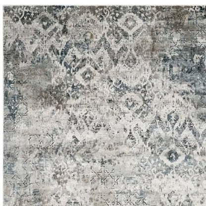 3' X 5' Ivory Gray And Teal Medallion Area Rug