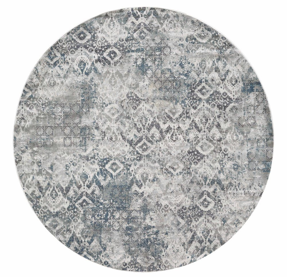 3' X 5' Ivory Gray And Teal Medallion Area Rug