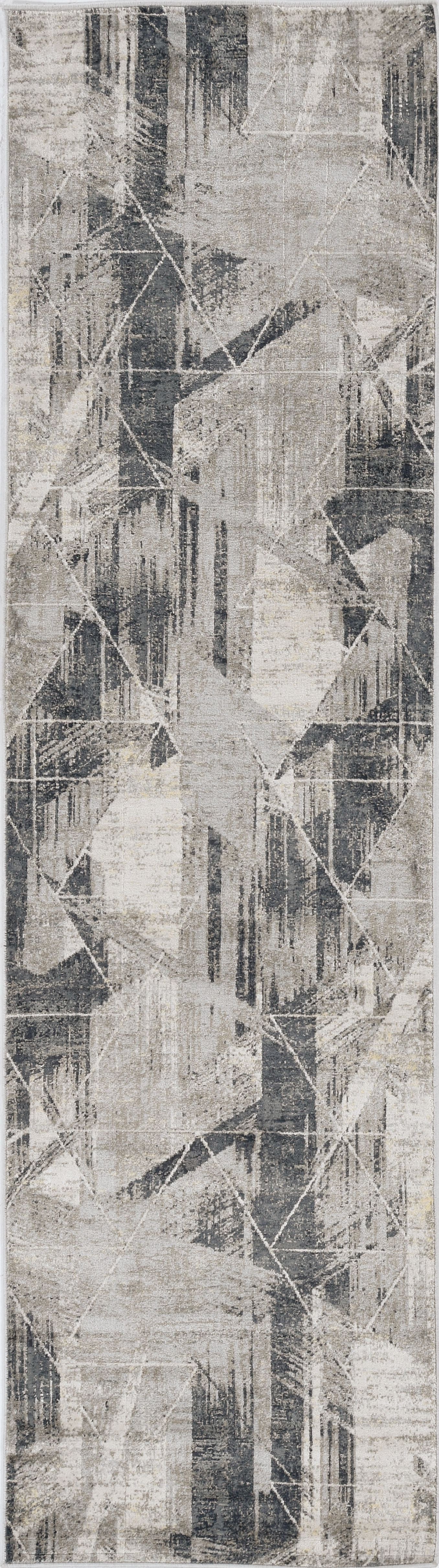 8' Grey Machine Woven Abstract Geometric Indoor Runner Rug