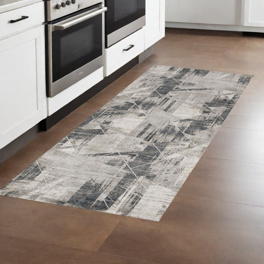 3' X 5' Gray Black And Ivory Abstract Area Rug