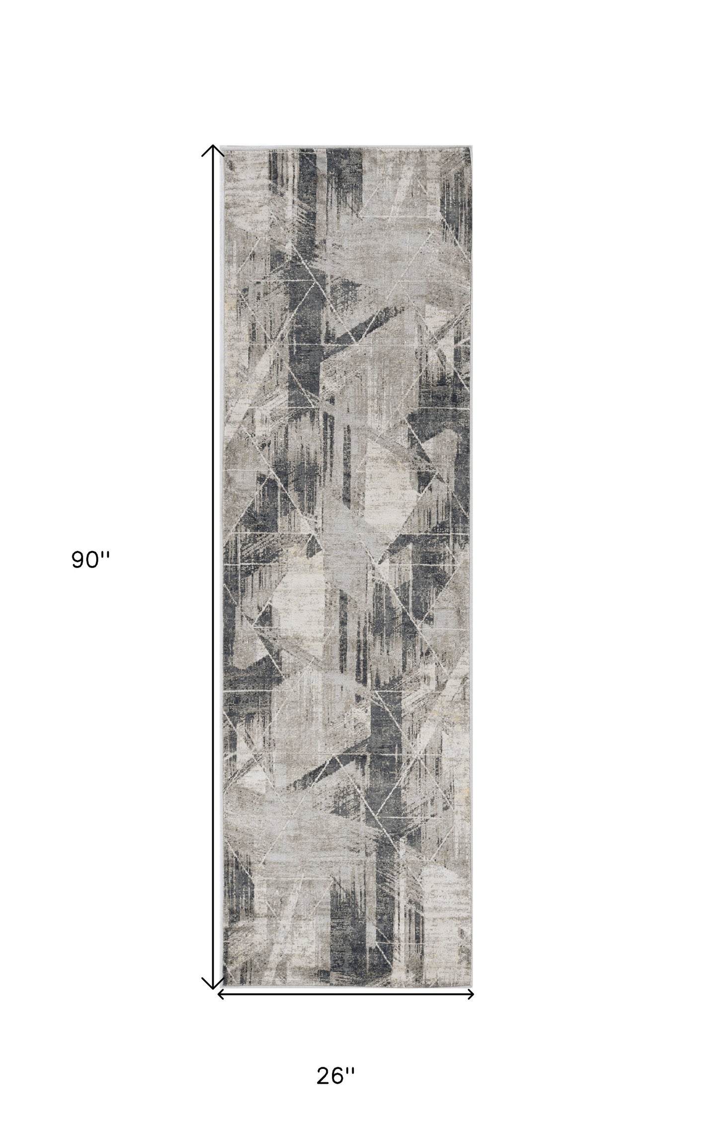 8' Grey Machine Woven Abstract Geometric Indoor Runner Rug