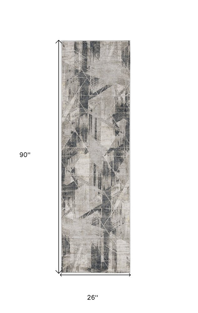 3' X 5' Gray Black And Ivory Abstract Area Rug
