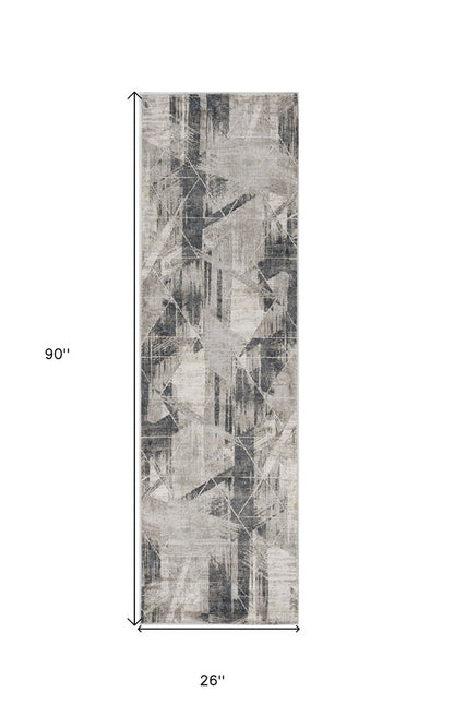 3' X 5' Gray Black And Ivory Abstract Area Rug