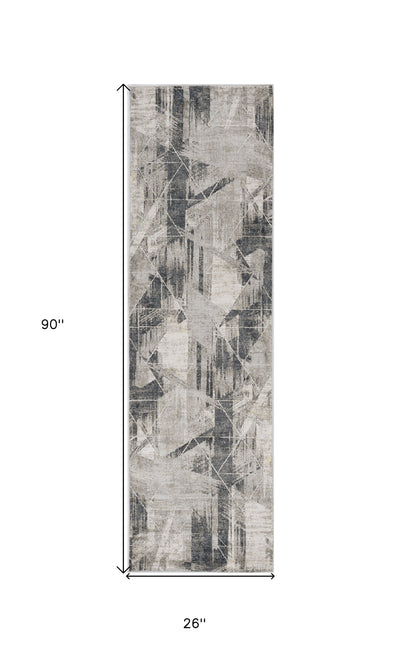 3' X 5' Gray Black And Ivory Abstract Area Rug