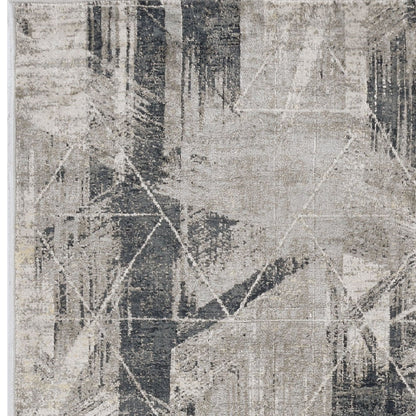 8' Grey Machine Woven Abstract Geometric Indoor Runner Rug