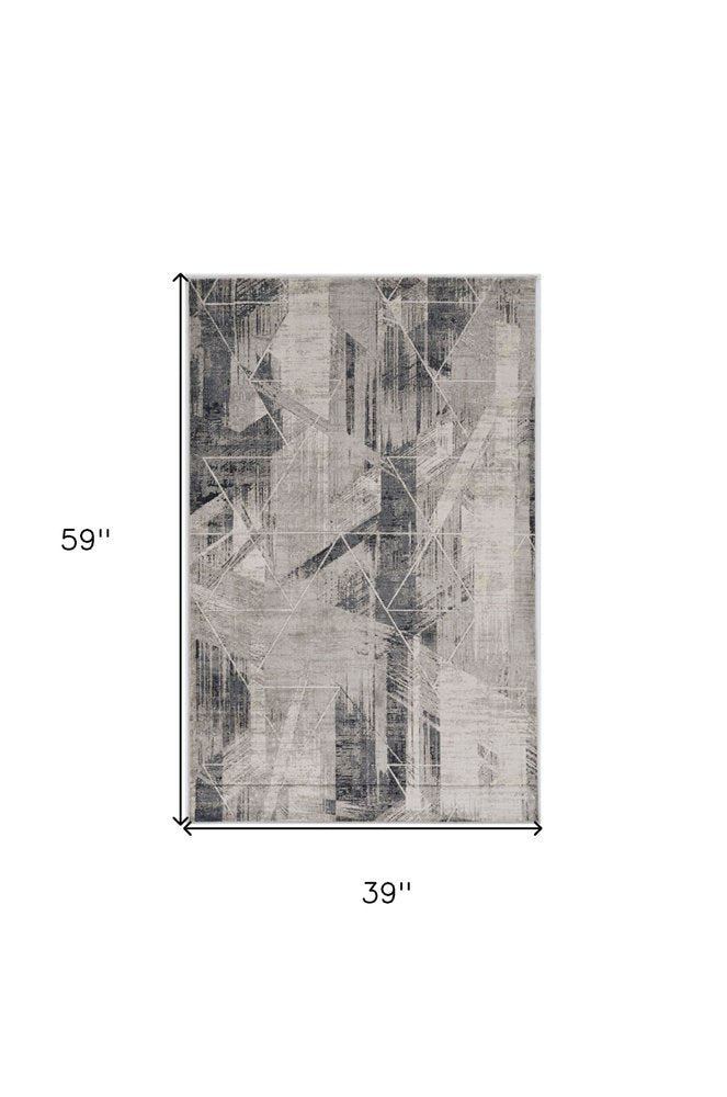 3' X 5' Gray Black And Ivory Abstract Area Rug