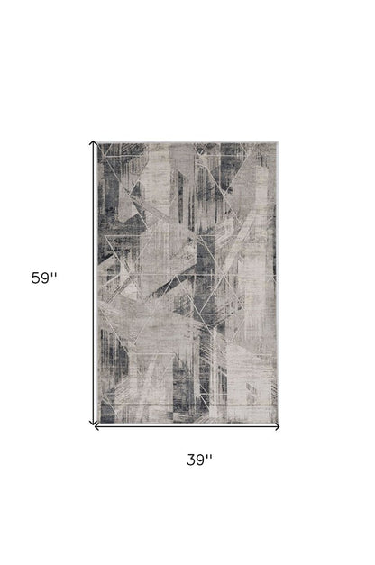 3' X 5' Gray Black And Ivory Abstract Area Rug