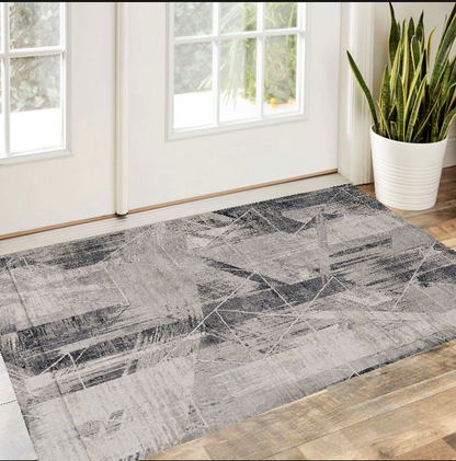 8' Grey Machine Woven Abstract Geometric Indoor Runner Rug