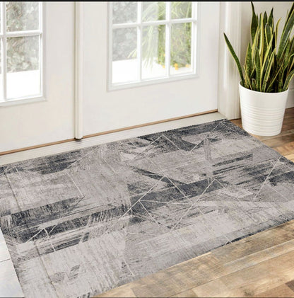 3' X 5' Gray Black And Ivory Abstract Area Rug