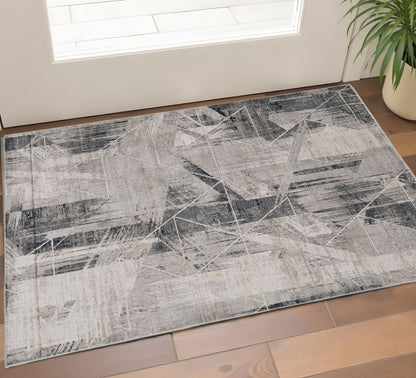3' X 5' Gray Black And Ivory Abstract Area Rug