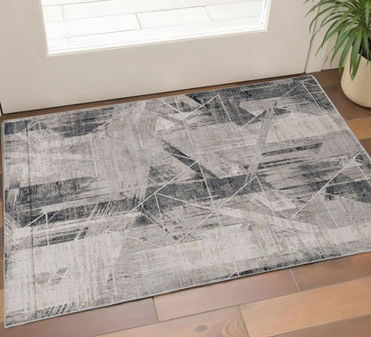 3' X 5' Gray Black And Ivory Abstract Area Rug