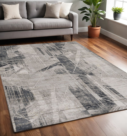 3' X 5' Gray Black And Ivory Abstract Area Rug