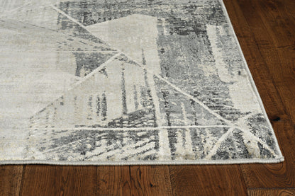 8' Grey Machine Woven Abstract Geometric Indoor Runner Rug