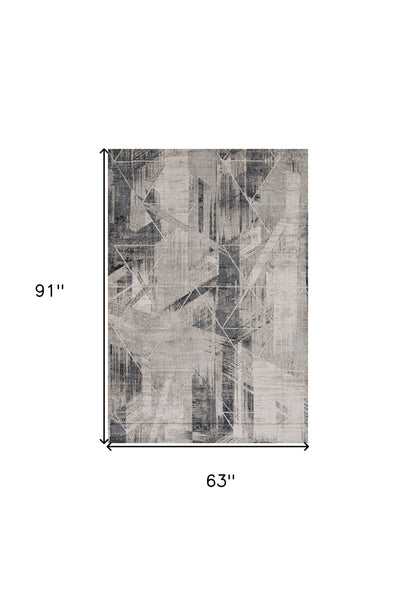 3' X 5' Gray Black And Ivory Abstract Area Rug