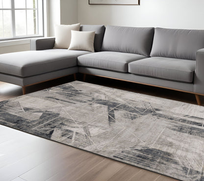 3' X 5' Gray Black And Ivory Abstract Area Rug