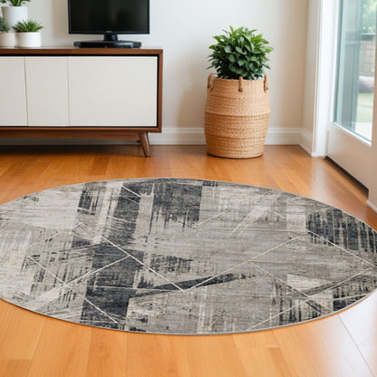 8' Grey Machine Woven Abstract Geometric Indoor Runner Rug