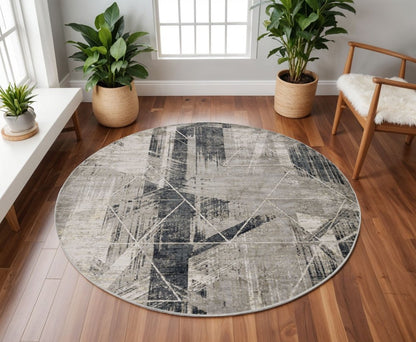 3' X 5' Gray Black And Ivory Abstract Area Rug