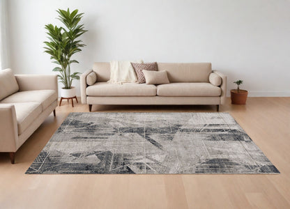 8' Grey Machine Woven Abstract Geometric Indoor Runner Rug