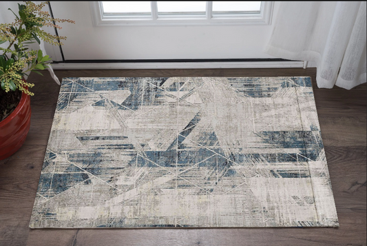 3' X 5' Blue and Gray Abstract Geometric Area Rug