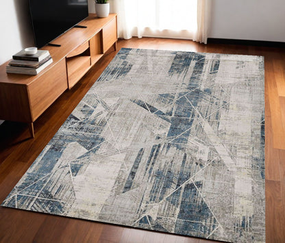 3' X 5' Blue and Gray Abstract Geometric Area Rug